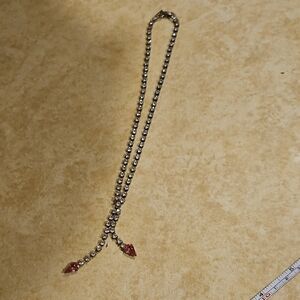 Source Unknown Silver and Red Beaded Necklace